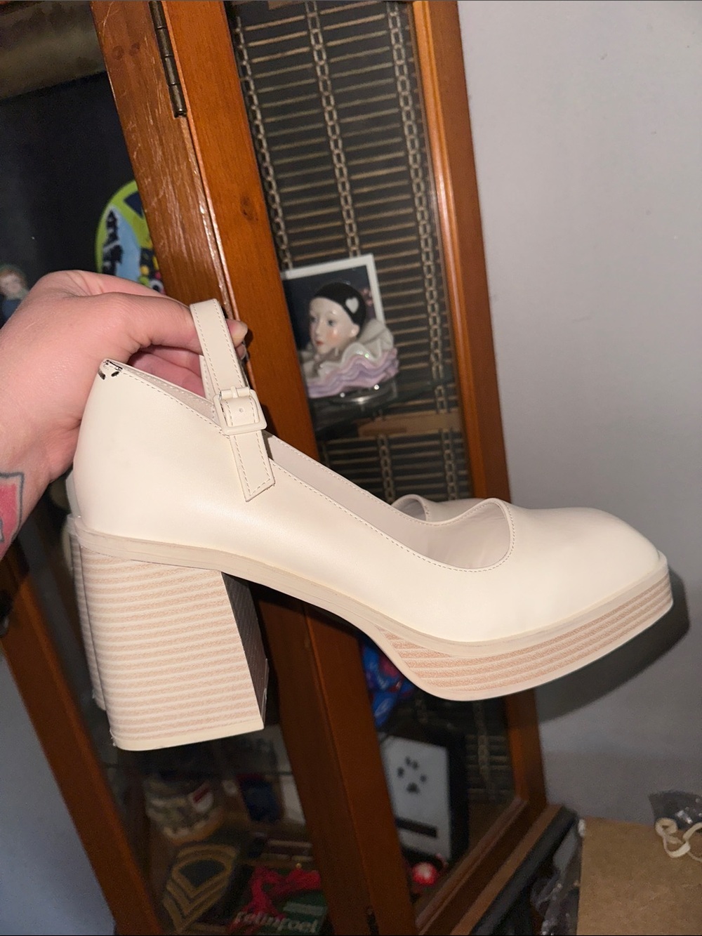 MIA Cream Mary Jane Block Heel